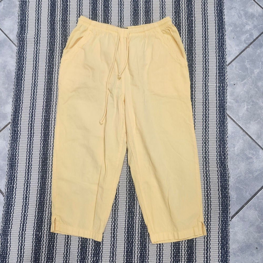Erika Womens Yellow 100%‎ Cotton Elastic Waist Drawstring Crop Pants Size M